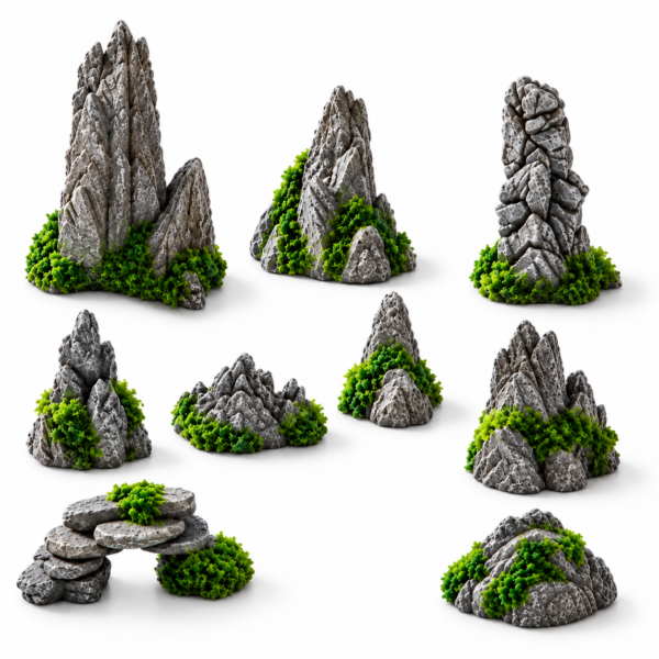 Decoratie rotsen met mos – set